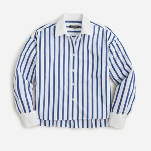 J.Crew Cropped Cotton Poplin Shirt in Blue/White Stripe Relaxed-Fit